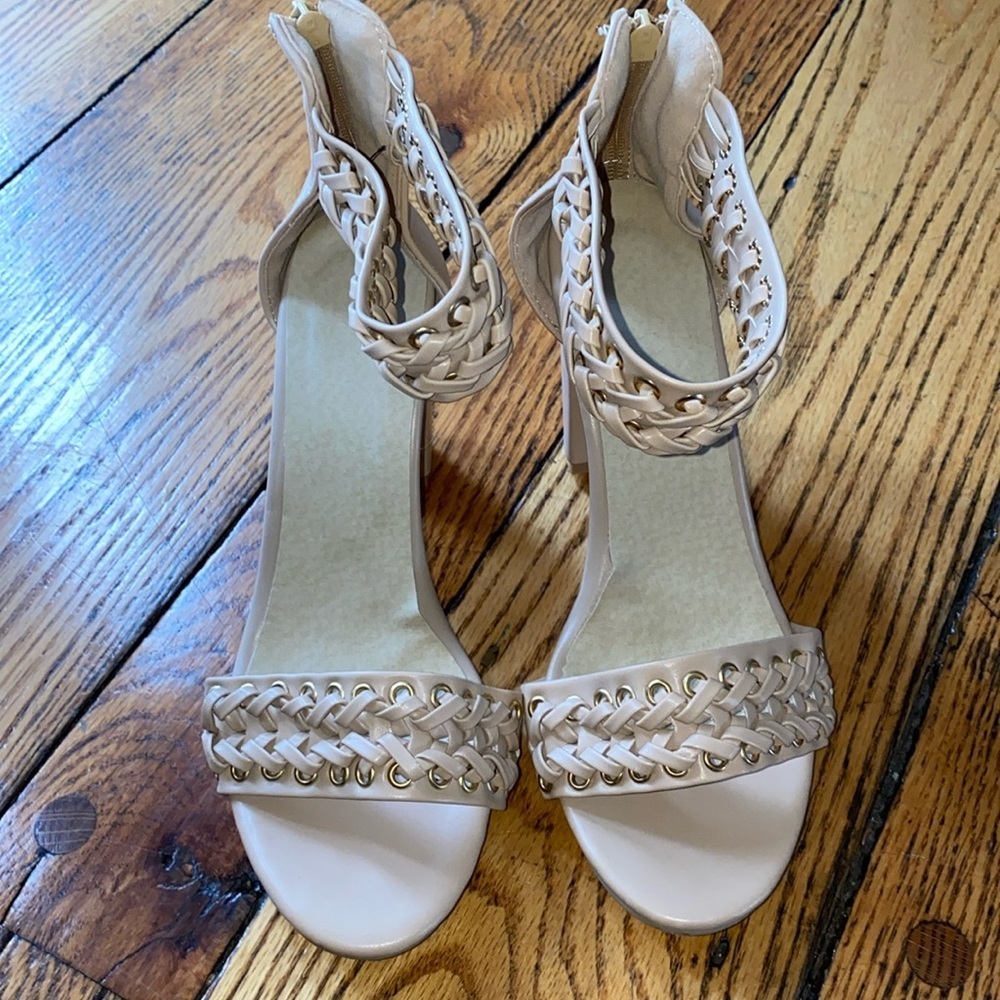 Tan braided heeled sandals size 7.5 never worn